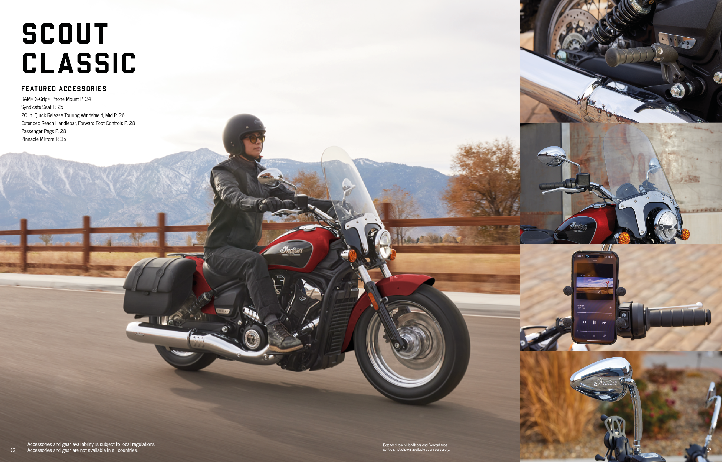 A man is riding a motorcycle on a road. The motorcycle is red and black. The man is wearing a helmet for safety. There is a cell phone in the scene. AI generated content